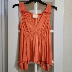 Maeve Anthropologie Orange Ruffle Strap Peplum Tank Top Small Boho